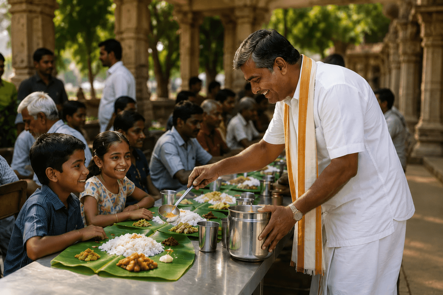 Annadhanam seva — serving sacred meals