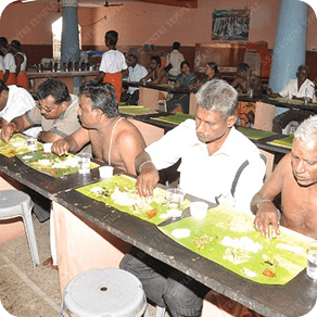 Devotees receiving Annadhanam prasadam