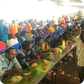 Annadhanam hall filled with guests
