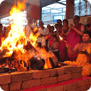 Yagnam altar with ritual offerings