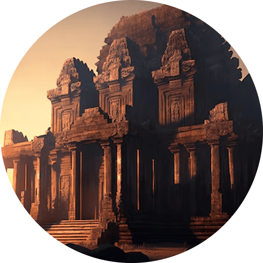 Ancient stone temple at golden hour