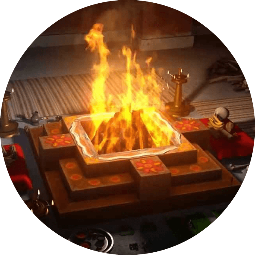 Sacred Yagnam fire ritual at the homa kunda